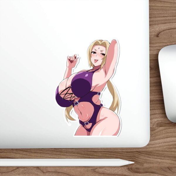 Tsunade Waifu Sticker in Purple Bikini on Laptop