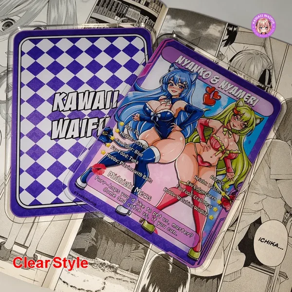 Nyameri & Nyanko Waifu Acrylic Anime Card by Kawaii Waifus (Clear Style)