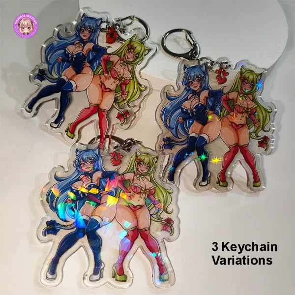 Nyanko & Nyameri Waifu Keychain Variations by Kawaii Waifus